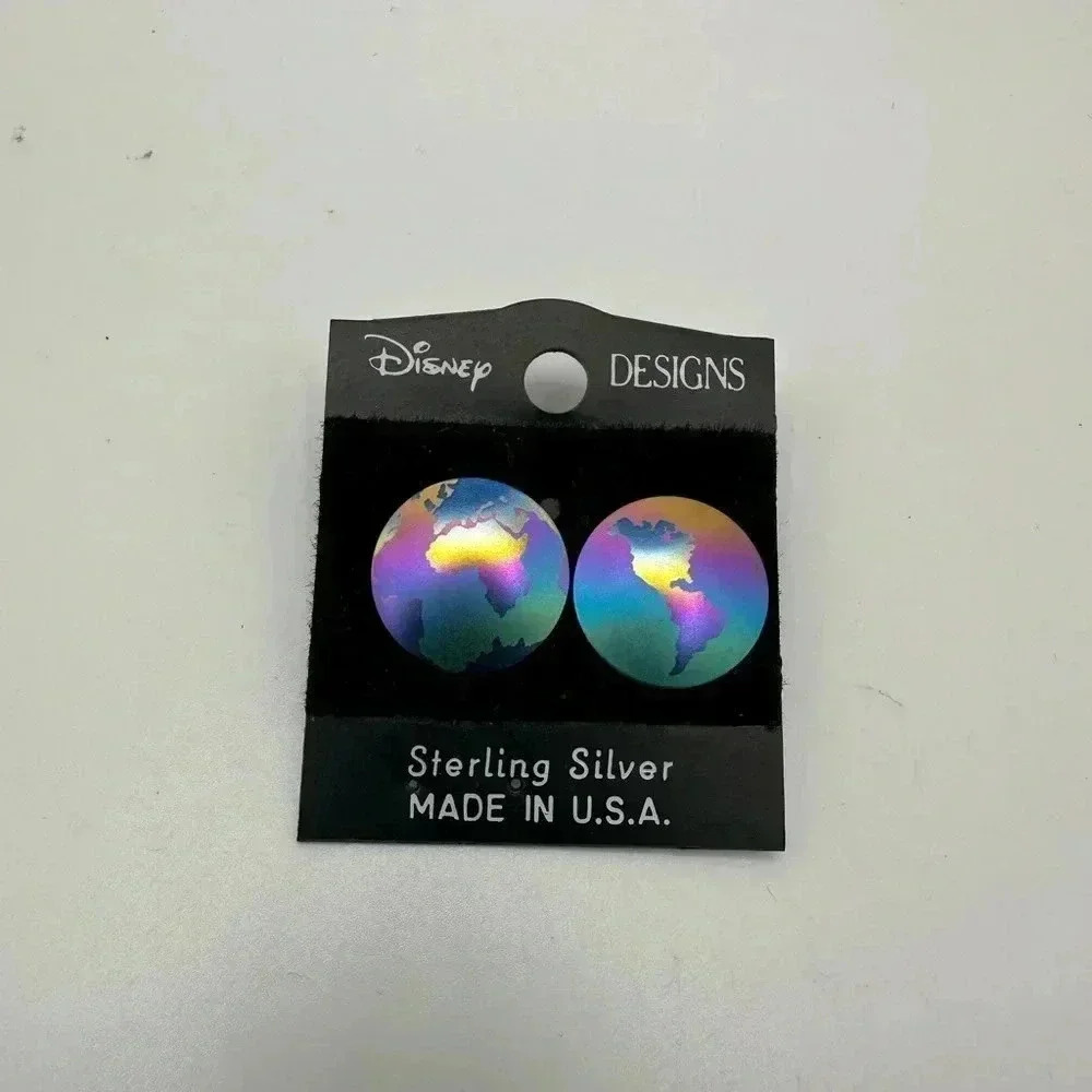 DISNEY Ombré Iridescent Globe World STERLING SILVER EARRINGS *NEW*